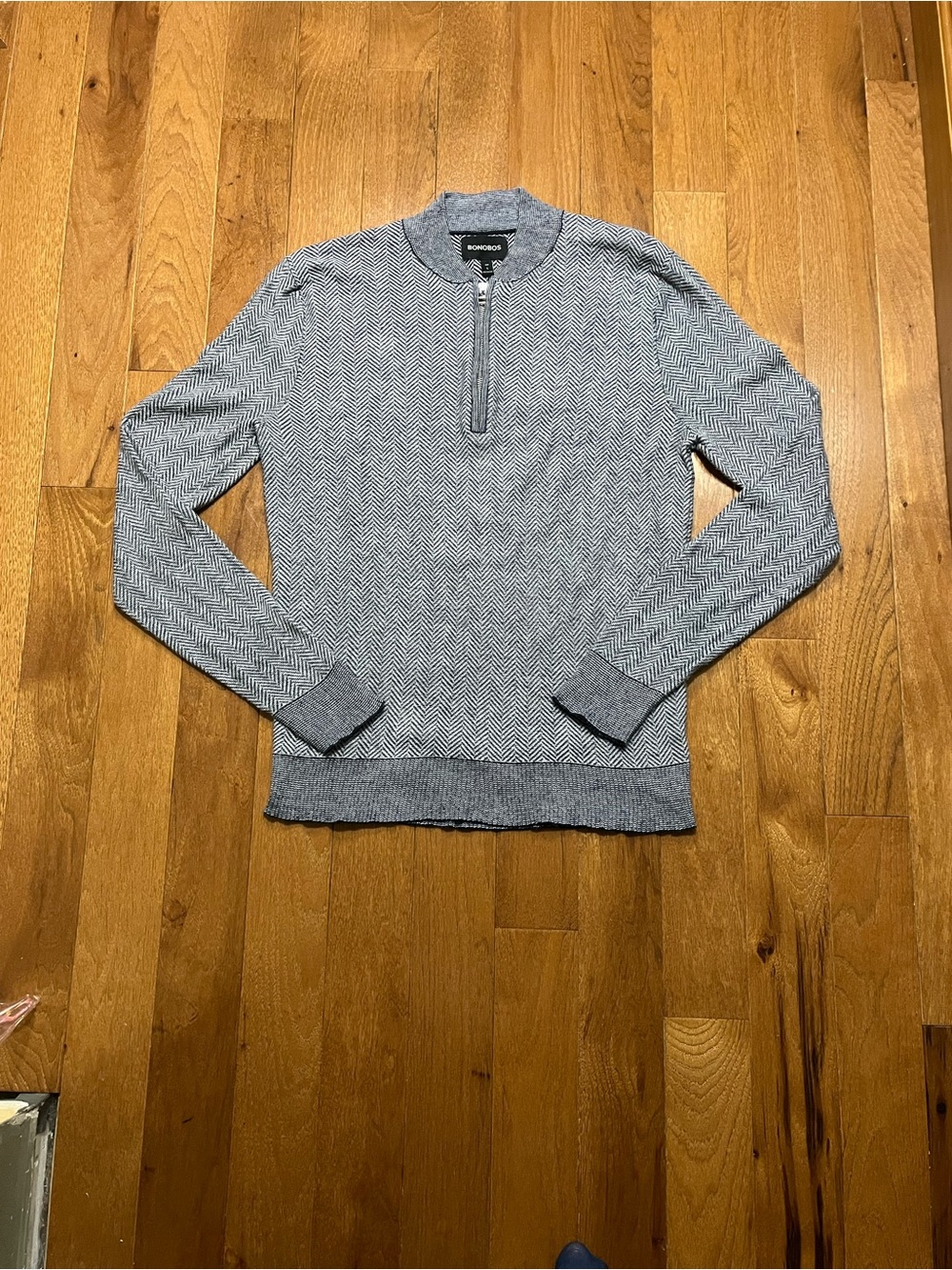 Bonobos Slim Navy Herringbone Quarter Zip-Up Sweater